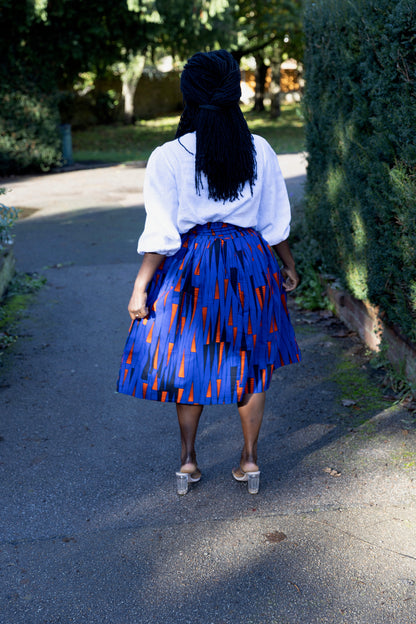 African Print Belted Midi Skirt - Sope