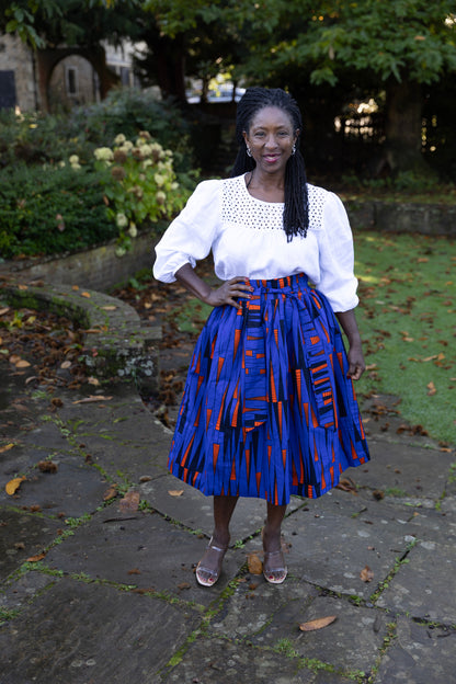 African Print Belted Midi Skirt - Sope