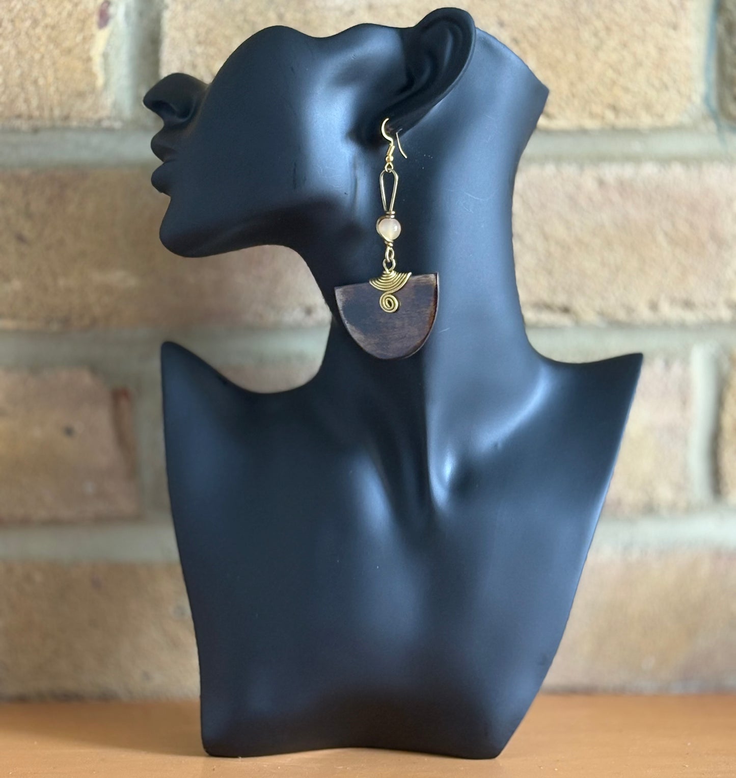Curved Brass & Bone Pendulum Earrings