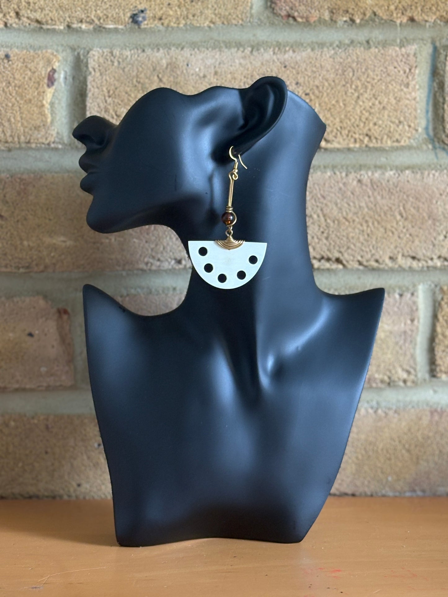 Curved Brass & Bone Pendulum Earrings
