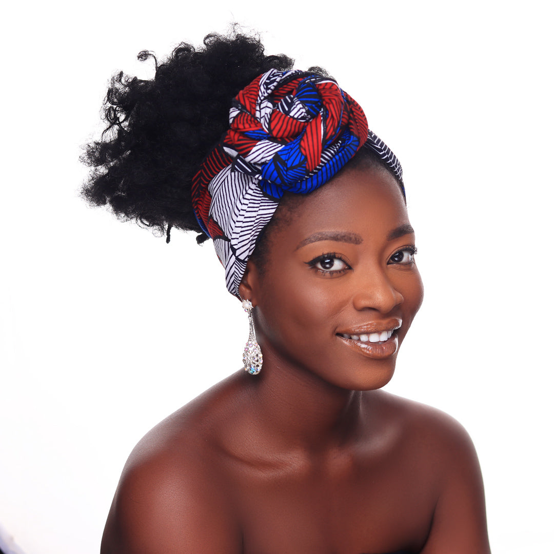 Add a touch of African print to your style | African Print Head Wrap | Ankara Print Head Wrap | African Headband | Easy to wear head wrap | Blue African Cotton Wax